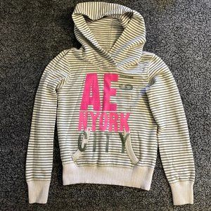 Womens American Eagle Outfitters Striped Olive Cream Chunky Hoodie Size XS